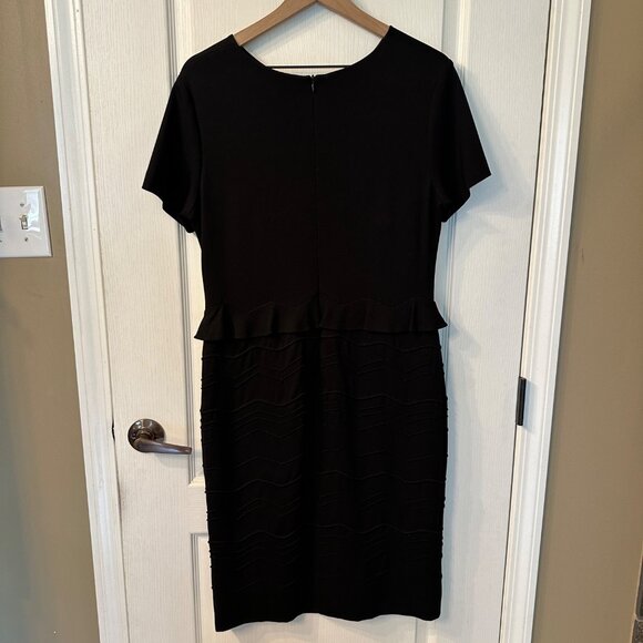 Escada | 44 XL Black Peplum Short Sleeve Pencil Dress Mod Career Stretch Viscose - Picture 7 of 11